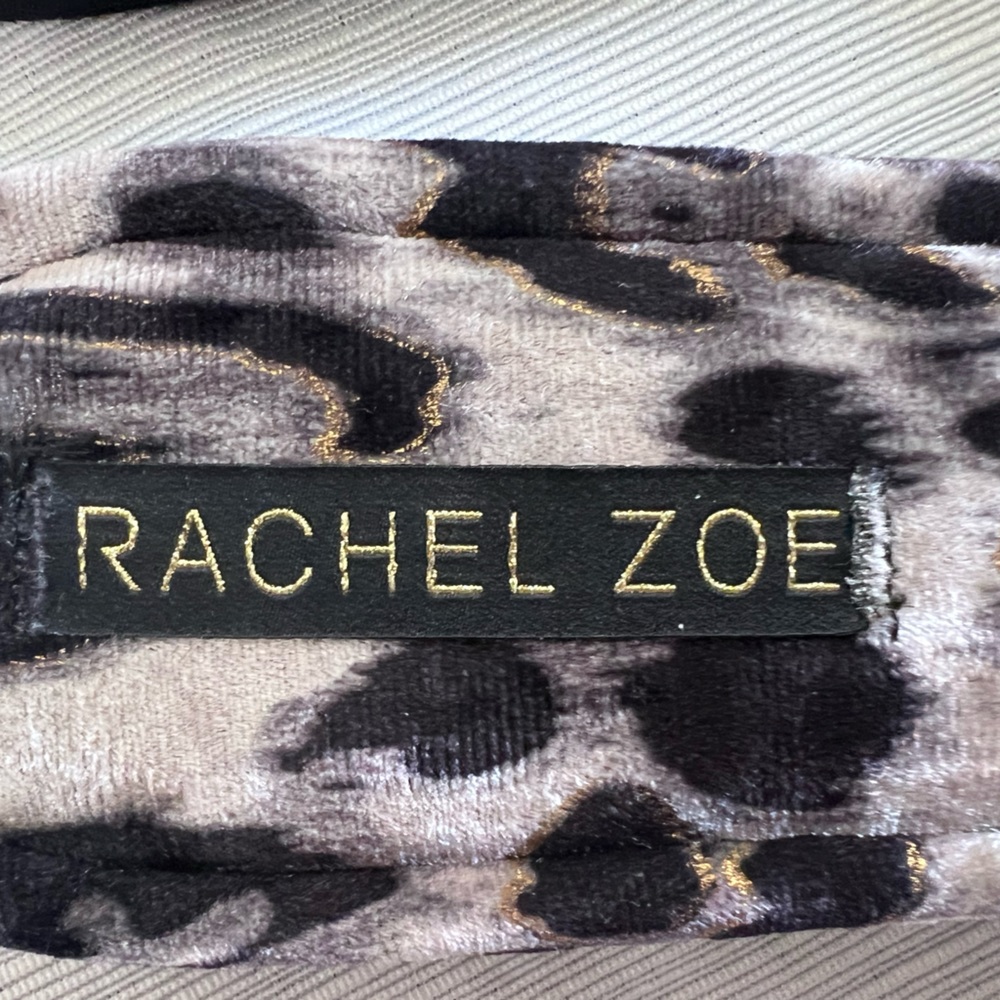 RACHEL ZOE Leopard Velour slides rubber sole side bow grey & black SZ 8 - Picture 2 of 6